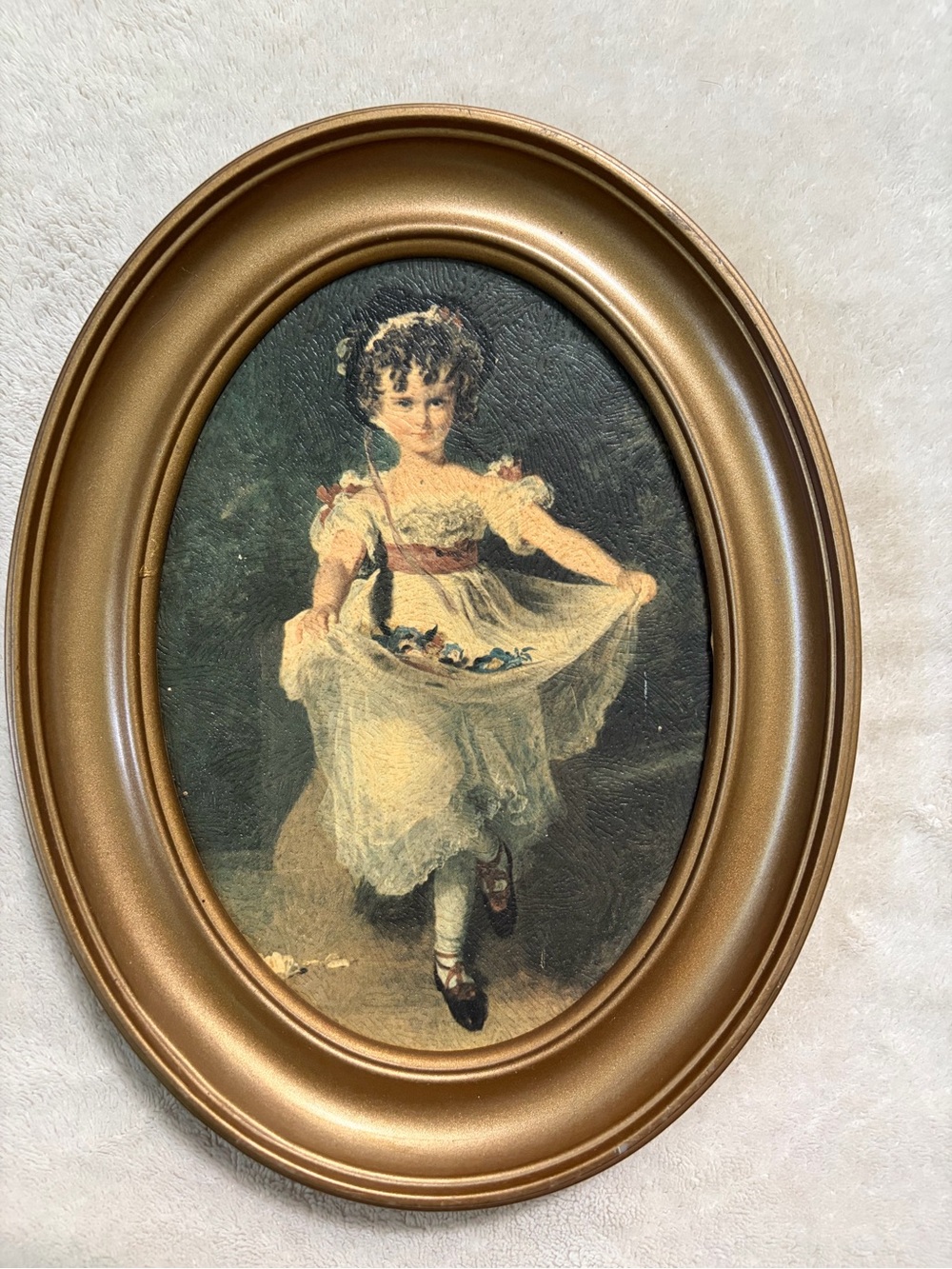 Vintage Miss Murray Little Girl Print Gold Plastic Frame